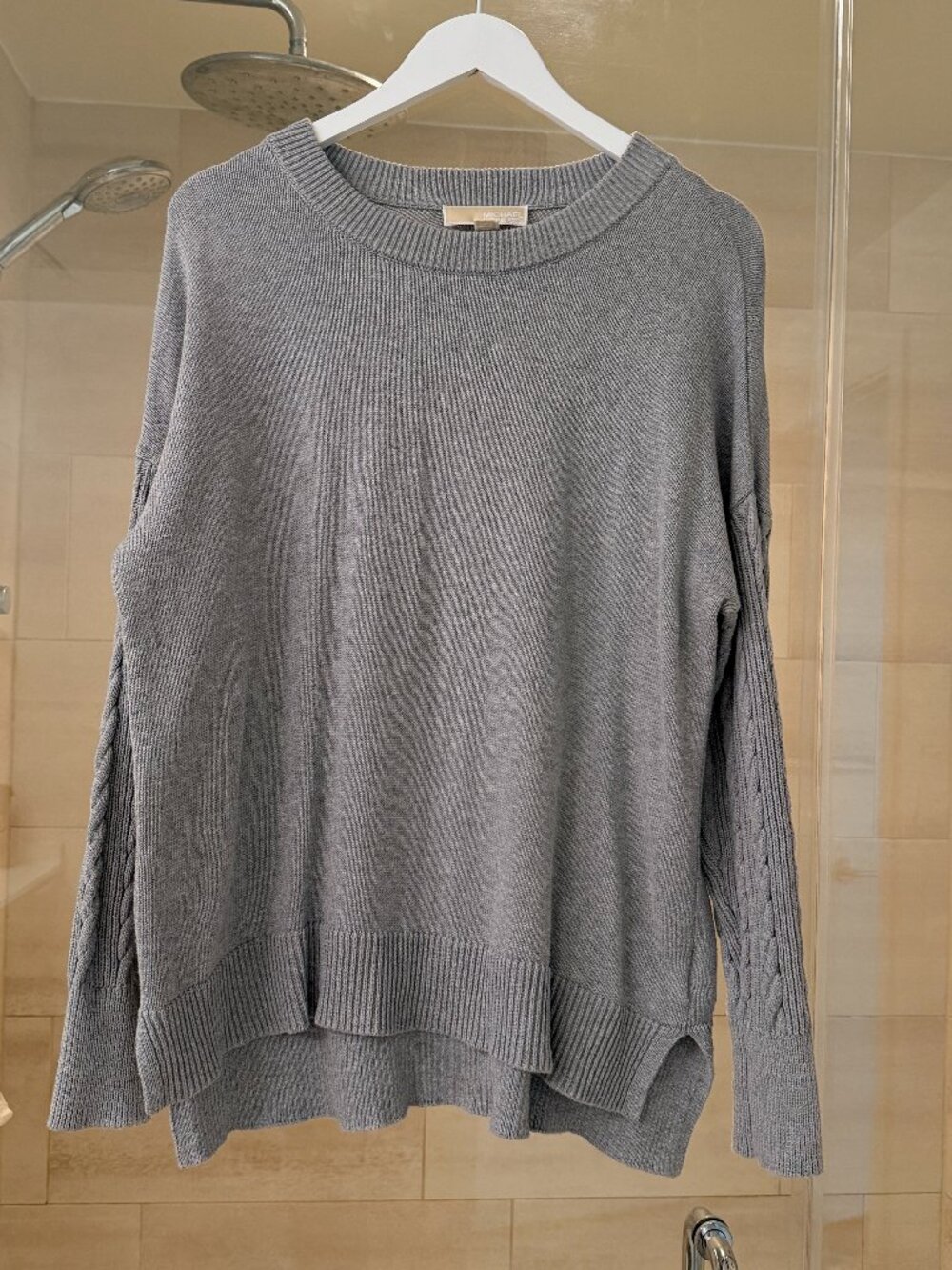 Michael Kors Sweater, Size M Cable knit arms, slit sides, hi-low, 100% Cotton